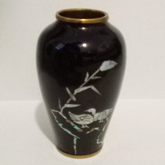 Vintage Accents Vintage Midcentury Black Lacquerenamel Brass Vase